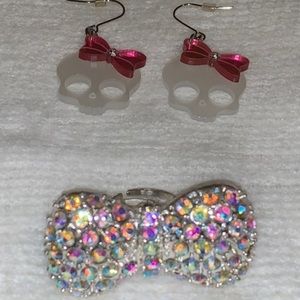 Crystals Bow earrings and ring set